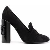 Logo-plaque Suede High-heeled Pumps - Black - Casadei Heels