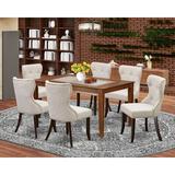 Red Barrel Studio® Rubberwood Solid Wood Dining Set Wood/Upholstered Chairs in Brown, Size 29.0 H in | Wayfair 8B65BBE50987420291A7DD0F3888C49C