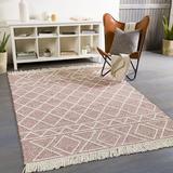 Pink Area Rug - Union Rustic Althena Geometric Handwoven/White Area Rug Polyester/Wool in Pink, Size 96.0 W x 0.01 D in | Wayfair