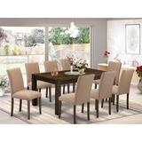 Greyleigh™ Coleshill 8 - Person Rubberwood Solid Wood Dining Set Wood/Upholstered Chairs in Brown | Wayfair 6CCEBBCE1336485D987754B70DCE99C8