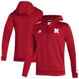 Men's adidas Scarlet Nebraska Huskers 2021 Sideline AEROREADY Full-Zip Hoodie