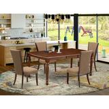 Canora Grey Feasterville Butterfly Leaf Rubberwood Solid Wood Dining Set Wood/Upholstered Chairs in Brown, Size 30.0 H in | Wayfair