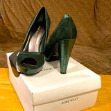 Nine West Shoes | Nwot 9 West Suede And Shimmer Peep Toe Platform | Color: Green | Size: 7
