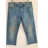 Anthropologie Jeans | Pilcro Slim Boyfriend Embroidered Jeans | Color: Blue | Size: 28