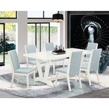 Red Barrel Studio® 6 - Person Acacia Solid Wood Dining Set Wood/Upholstered Chairs in White, Size 30.0 H in | Wayfair