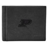 Men's Fossil Black Purdue Boilermakers Leather Ingram RFID Flip ID Bifold Wallet
