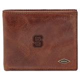 Men's Fossil Brown NC State Wolfpack Leather Ryan RFID Flip ID Bifold Wallet
