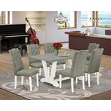 Red Barrel Studio® 6 - Person Acacia Solid Wood Dining Set Wood/Upholstered Chairs in Brown/Gray/White, Size 30.0 H in | Wayfair