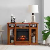 GOOD & GRACIOUS 45.25 in. TV Stand Cabinet Sideboard with Electric Fireplace Cherry Fits TV's Up to 50 in. with Ajustable Shelves, Red