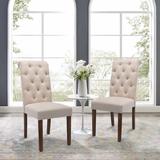 Andover Mills™ Bookout Tufted Fabric Dining Side Chairs w/ Solid Wood Legs and Padded Seat Wood/Upholstered/Fabric in Brown | Wayfair