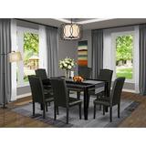 Alcott Hill® Lorri 6 - Person Rubberwood Solid Wood Dining Set Wood/Upholstered Chairs in Black, Size 30.0 H in | Wayfair