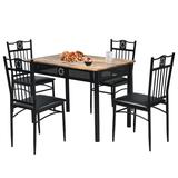 Costway 5 Pcs Dining Set Wood Metal Table and 4 Chairs with Cushions-Black