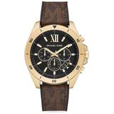 Brecken Goldtone Stainless Steel & Pvc Logo-print Strap Chronograph Watch - Brown - Michael Kors Watches