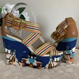 Nine West Shoes | Nine West Multicolor Womans Wedge Platform Sandal | Color: Blue/White | Size: 8