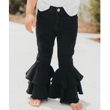 Adorable Sweetness Girls' Denim Pants and Jeans Black - Black Ruffle Bell-Bottom Jeans - Toddler & Girls