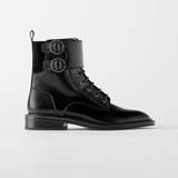Zara Shoes | Black Zara Combat Boots In Leather With Buckles 9 | Color: Black | Size: 9