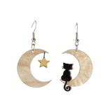 Don't AsK Women's Earrings Gold - Black Cat & Goldtone Crescent Moon Asymmetrical Drop Earrings