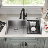 Delta Rivet 33" L Workstation Kitchen Sink Drop-In Top Mount 16 Gauge Stainless Steel 50/50 Double Bowl Stainless Steel in Gray | Wayfair