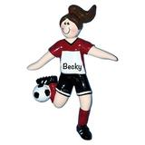 The Holiday Aisle® Soccer Girl Hanging Figurine Ornament Plastic in Black/Red, Size 4.25 H x 1.75 W x 0.5 D in | Wayfair