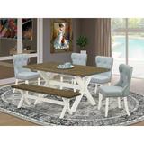 August Grove® Bonefield 6 - Person Acacia Solid Wood Dining Set Wood/Upholstered Chairs in Gray/Brown, Size 30" H x 60" L x 36" W | Wayfair