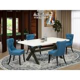 Red Barrel Studio® 4 - Person Acacia Solid Wood Dining Set Wood/Upholstered Chairs in White/Black, Size 30.0 H in | Wayfair