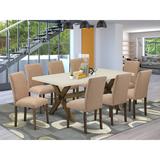 Greyleigh™ Colne 8 - Person Acacia Solid Wood Dining Set Wood/Upholstered Chairs in White | Wayfair 644DAA260E054F0582D4A7DDBC567751