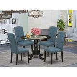 Winston Porter Ashville Drop Leaf Rubberwood Solid Wood Dining Set Wood/Upholstered Chairs in Black, Size 30.0 H in | Wayfair