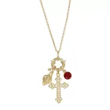 Symbols of Faith Gold Tone Simulated Crystal and Cross Charm Pendant Necklace, Women's, Red