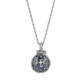 Symbols of Faith Round Enamel and Simulated Crystal Lift Up Pendant Necklace, Women's, Blue