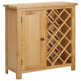Gracie Oaks Wine Cabinet Bottle Holder w/ Door Floor Wine Cabinet Solid Oak Wood in Brown, Size 31.5 H x 87.0 D in | Wayfair