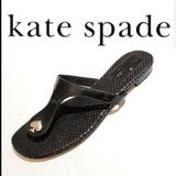 Kate Spade Shoes | Kate Spade Logo Charm Patent Snakeskin Flat Thong Slip-On Mule Slide Sandals Euc | Color: Black/Gold | Size: 7.5