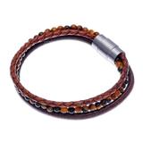 Rich Earth in Brown,'Thai Leather and Tiger's Eye Beaded Bracelet'