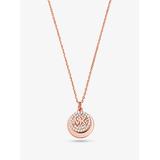 Michael Kors Precious Metal-Plated Sterling Silver Pavé Logo Disc Necklace Rose Gold One Size