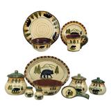 Loon Peak® Dania Ceramic Rustic Lodge Bear 24 Piece Dinnerware & Canister Set in Brown/Green/White | Wayfair 16E08E07B8F14B768B70BED8AF20FE8D