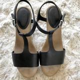 Madewell Shoes | Madewell Black Leather Platform T-Strap Sandals | Color: Black/Tan | Size: 8