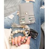 Aili's Corner Women's Key Chains GRAY/GRAY - Gray Leopard Beaded Stretch Bracelet & Key Ring Wallet