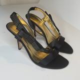 Kate Spade Shoes | Kate Spade Satin Bow Strap Slingback Pumps | Color: Black/Gold | Size: 8.5
