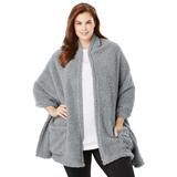 Plus Size Women's Drape-Over Sherpa Wrap by Dreams & Co. in Gunmetal (Size 5X/6X) Robe