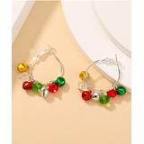 Ella & Elly Women's Earrings multi-ccolor - Green Crystal & Silvertone Bell Charm Hoop Earrings