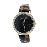 KENDALL + KYLIE Women's Gold Tone Analog Watch with Watercolor Vegan Leather Leopard Print Strap, Brown