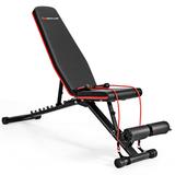 Costway Foldable Weight Bench Multifunctional Dumbbell Gym Bench with Elastic Ropes Black