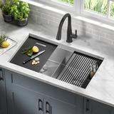 Delta Rivet 33" L Workstation Kitchen Sink Undermount 16 Gauge Stainless Steel 50/50 Double Bowl Stainless Steel in Gray, Size 9.5 H x 19.0 D in