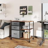C-black Devaise 3-Drawer Mobile File Cabinet, Rolling Printer Stand w/ Open Storage Shelf Wood in Gray/Brown, Size 25.6 H x 29.5 W x 15.7 D in