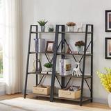 17 Stories Ladder Shelf 4 Tier Leaning Industrial Bookshelf, Rustic Wood Metal Ladder Bookcase, Standing Storage Book Shelves For Living Room Metal