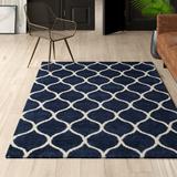 Blue/Brown/Navy Area Rug - House of Hampton® Darrold Geometric Navy/Ivory Area Rug Polypropylene in Blue/Brown/Navy, Size 96.0 W x 2.0 D in | Wayfair