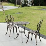 Canora Grey Indoor & Outdoor Bronze Dinning Set 2 Chairs w/ 1 Table Bistro Patio Cast Aluminum. Wicker/Rattan in Brown | Wayfair
