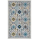 Andover Mills™ Aegean Floral Ivory/Blue Area Rug Polyester/Polypropylene/Cotton/Jute & Sisal in White, Size 36.0 W x 0.37 D in | Wayfair