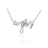 J'admire Silver Platinum Plated Sterling Silver Cubic Zirconia "Wifey" Pendant Necklace, 16 in + 2 in Extender
