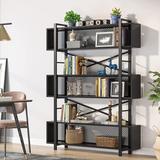 17 Stories Wide 5-Shelf Bookcase Modern Industrial Bookshelf w/ Metal Wire Book Storage Shelf Organizer For Home Office Wood in Black | Wayfair
