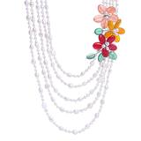 Morning Daisy,'Cultured Pearl and Aventurine Beaded Floral Necklace'